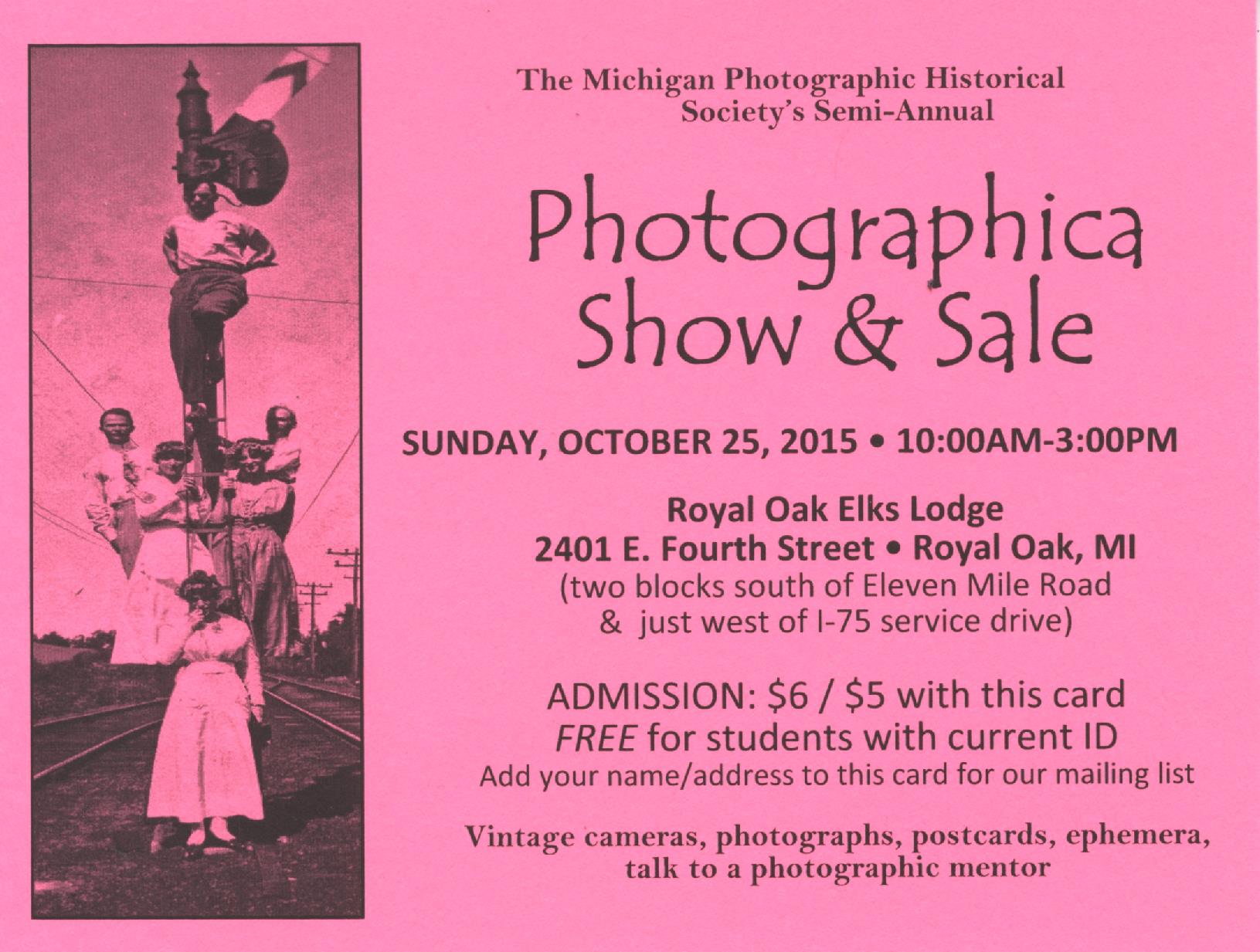 discount Michigan Photographic Historical Society Trade Fair collectible and vintage cameras photographs postcards